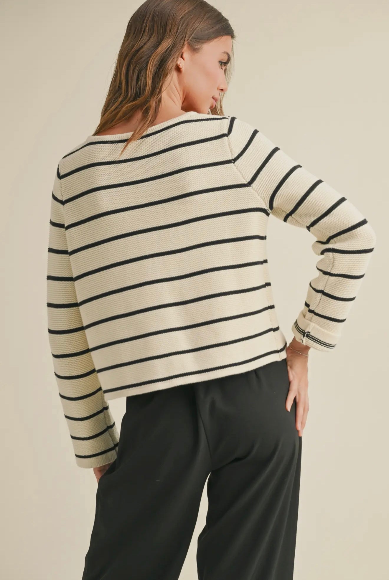 White/Black Striped Front Tie Cardigan