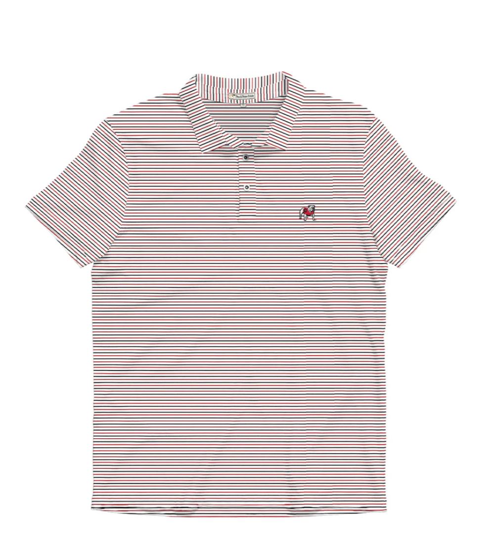 FINAL SALE - UGA Standing Dawg White, Red & Black Beech Stripe Polo