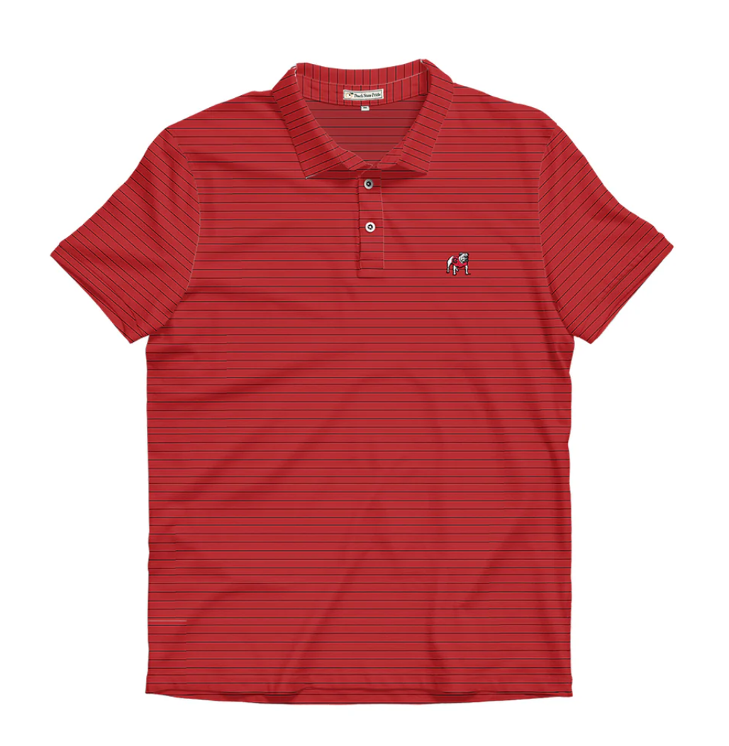 FINAL SALE - UGA Standing Dawg - Red & Black Betula Stripe Performance Polo