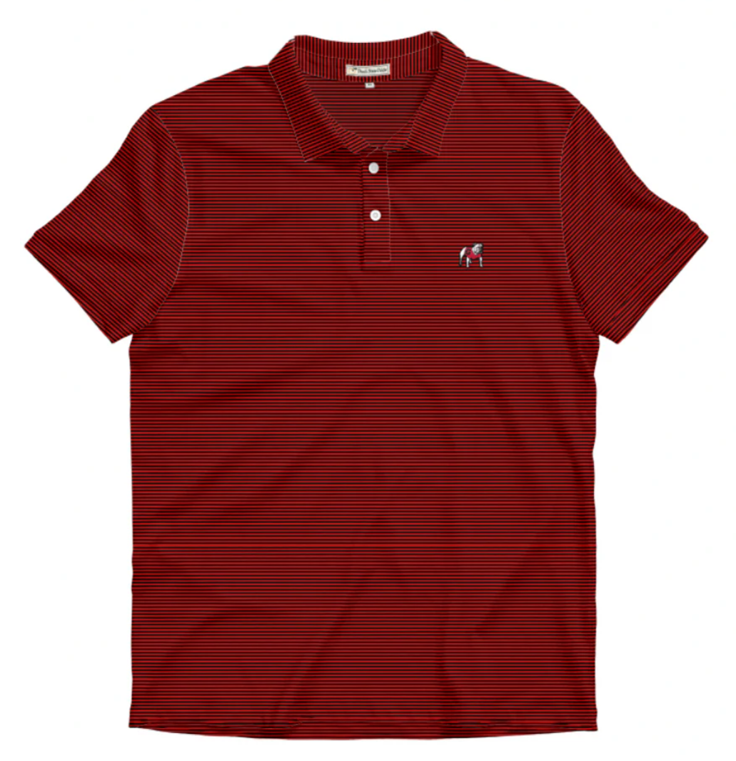 FINAL SALE - UGA Loblolly Stripe Performance Polo Red/Black Standing Dawg